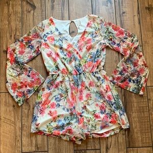 Pink owl floral romper